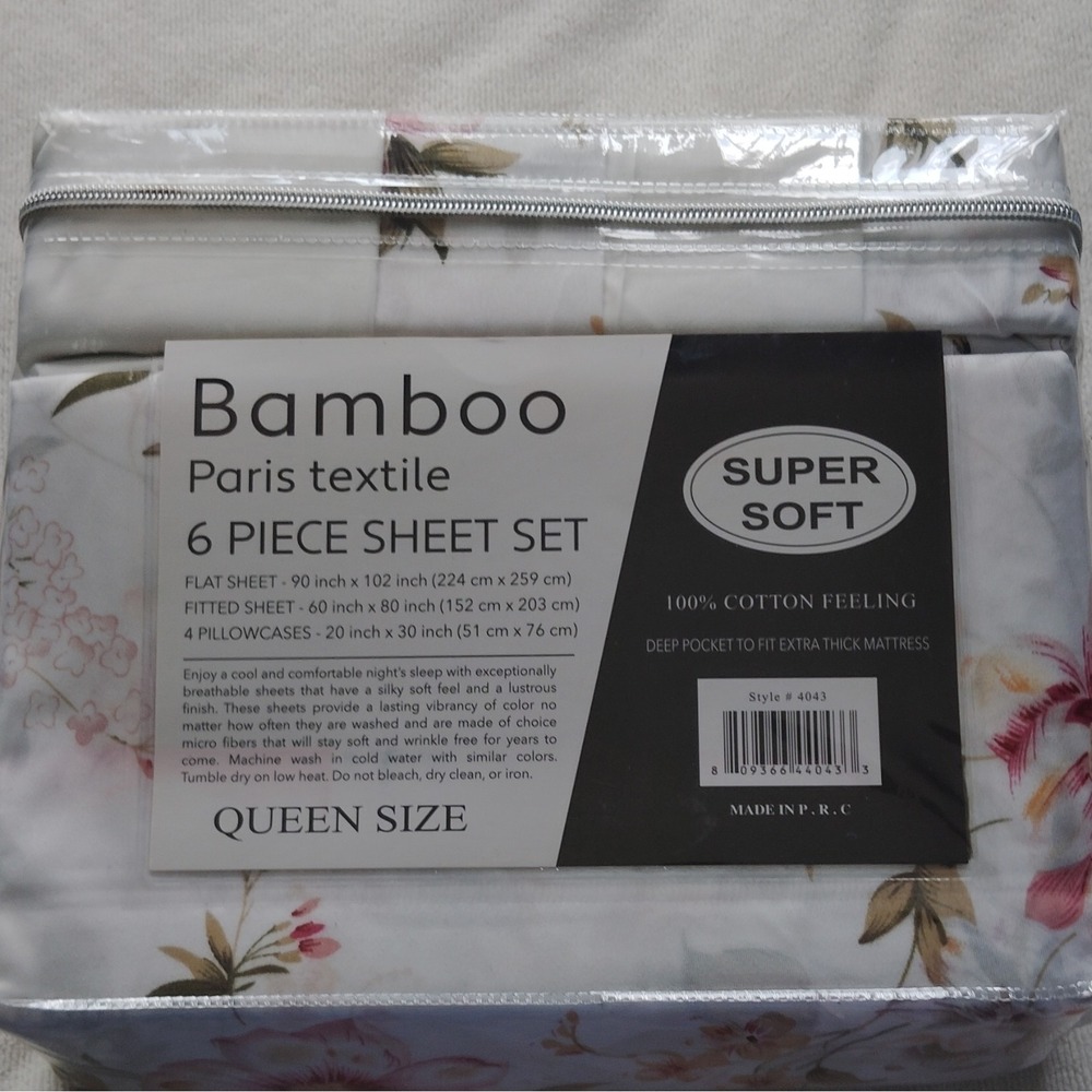 Paris Textile 2000 Series Queen Sheet Set Cotton Floral White Pink Deep Pocket